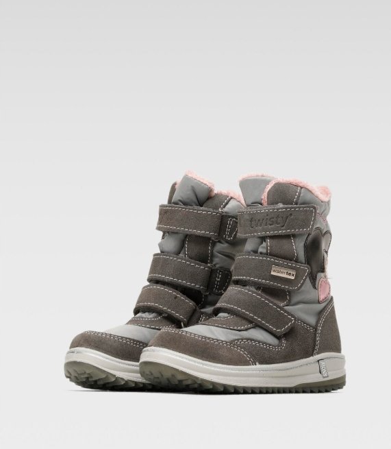 TWISTY ŚNIEGOWCE DZIECIĘCE SZARE NA RZEPY ZE SKÓRĄ 25 JRA