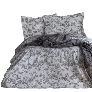 Komplet pościeli 220x200 100% BAWEŁNA satynowa szare listki Grey Luxury - Pościel - miniaturka - grafika 1