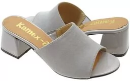 Klapki na obcasie POLSKIE 84 szare zamsz - Czółenka - miniaturka - grafika 1