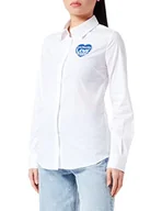 Koszulki i topy damskie - Love Moschino Damska koszulka Slim Fit z długim rękawem z logo Love Storm Knit Effect Heart, Bia?y niebieski, 46 - miniaturka - grafika 1