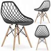 Krzesła - Krzesło Do Jadalni Salonu Skandynawskie Ażurowe Czarne Drewniane Nogi Loft - miniaturka - grafika 1