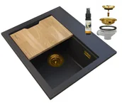 Zlewozmywaki - Granitan Foxal Czarny Zlewozmywak Granitowy Syfon Złoty - miniaturka - grafika 1