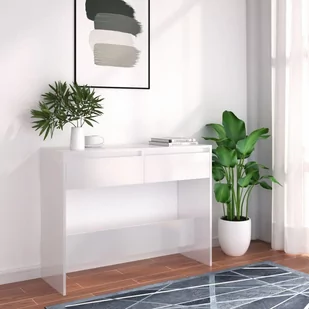 shumee shumee Stolik konsolowy biały wysoki połysk 100x35x76,5 cm płyta - Konsole i sekretarzyki - miniaturka - grafika 1