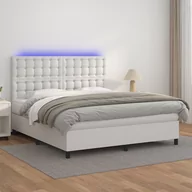 Łóżka - Lumarko Łóżko kontynentalne z materacem i LED, biała ekoskóra 180x200cm - miniaturka - grafika 1