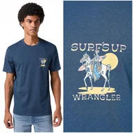 Koszulki męskie - Wrangler GRAPHIC TEE Dark Denim koszulka bawełniana męska t-shirt nadruk L - miniaturka - grafika 1