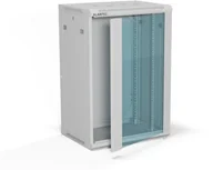 Szafy rack - Szafa wisząca 19" 18U 600x450, drzwi szklane jednoskrzydłowe, tył osłona pełna demontowalna, osłony boczne pełne demontowalne zamykane na klucz, 4 belki, kolor szary, ALANTEC - miniaturka - grafika 1