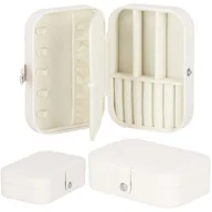Pudełka i szkatułki - Szkatułka na biżuterię ekoskóra 16x11x5 cm kremowy z brokatem organizer z przegródkami - miniaturka - grafika 1
