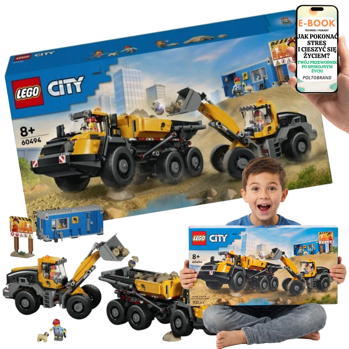 LEGO City 60494 Wywrotka Koparka Ładowarka Plac Budowy Zestaw Dla Dzieci