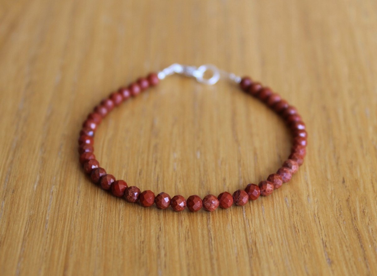 Bransoletka Naturalny JASPIS CZERWONY Fasetowany 3,0mm Srebrne Zapięcie, bez marki, AG00000843