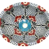 Umywalki - Meksykańska umywalka ceramiczna wpuszczana w blat Floresa – duża owalna umywalka łazienkowa 53 x 43,5 x 15 cm Umywalka dekoracyjna - miniaturka - grafika 1
