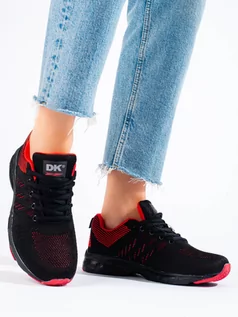 Buty sportowe damskie - Tekstylne buty damskie sportowe czarno-czerwone DK - grafika 1