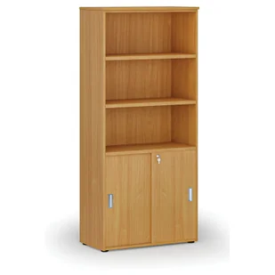 Szafa biurowa kombinowana PRIMO WOOD, drzwi przesuwne na 2 poziomach, 1781 x 800 x 420 mm, buk - Szafy biurowe - miniaturka - grafika 1