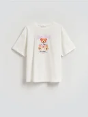 Koszulki dla dziewczynek - Reserved - T-shirt z nadrukiem na plecach - złamana biel - miniaturka - grafika 1