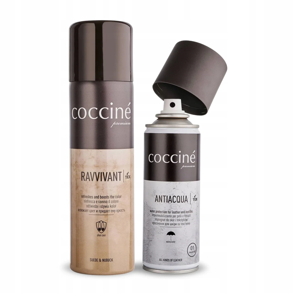 Antiacqua do Butów i Bezbarwny Spray Ravvivant do Zamszu Nubuku Zestaw