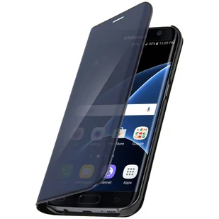 Etui z klapką, lustrzane etui do Samsunga Galaxy S7 Edge, stojące etui – czarne - Etui i futerały do telefonów - miniaturka - grafika 1