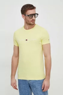 Koszulki męskie - Tommy Hilfiger t-shirt bawełniany męski kolor żółty z aplikacją - grafika 1