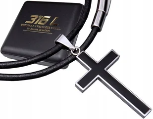 GRUBY RZEMIEŃ RZEMYK NA SZYJĘ + KRZYŻYK ZESTAW - Naszyjniki - miniaturka - grafika 1