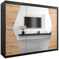 Szafy - Szafa przesuwna trzydrzwiowa garderoba z lustrem i półkami Boliwia 250 artisan sonoma czarna biała - miniaturka - grafika 1