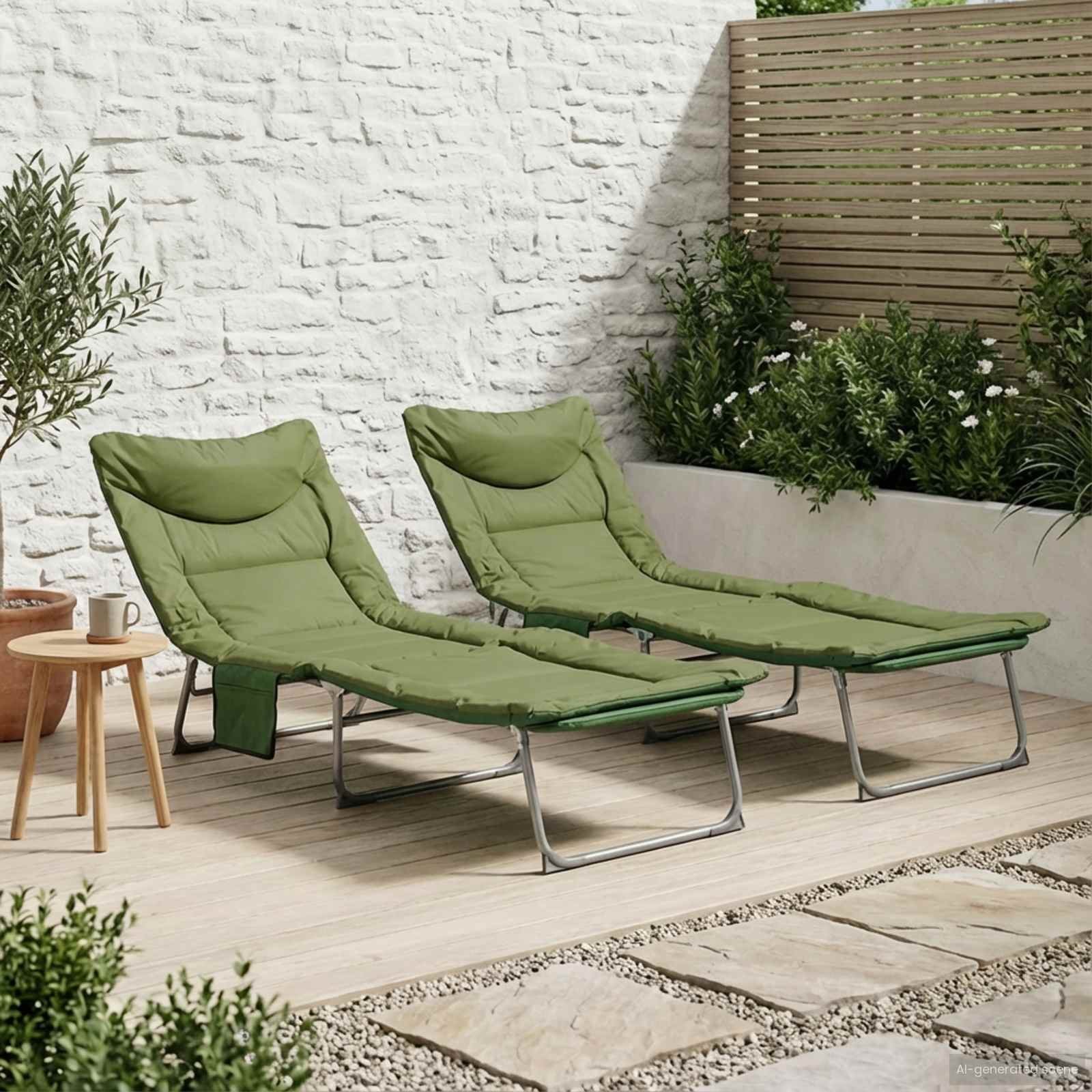 vidaXL vidaXL Składany leżak słoneczny z poduszką 2 pcs Ciemnozielony