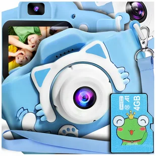 APARAT CYFROWY DLA DZIECI Dziecka Fotograficzny NIEBIESKI KOTEK + KARTA 4GB - Aparaty Cyfrowe - miniaturka - grafika 1