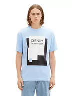 Koszulki męskie - T-shirt męski TOM TAILOR Denim o luźnym kroju z bawełnianym nadrukiem, 32245-wyblakły średni niebieski, S - miniaturka - grafika 1