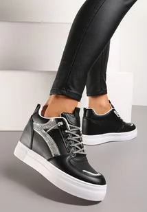 Czarne Sneakersy na Ukrytym Koturnie Ozdobione Cyrkoniami Maatisa - Moda i Uroda OUTLET - miniaturka - grafika 1