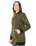 Kurtki damskie - Bomberka Kurtka Damska Bomber Długa 65112 XS oliwk - miniaturka - grafika 1