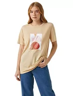 Koszulki i topy damskie - Koton Damska koszulka z krótkim rękawem z nadrukiem, beżowy (050), XL - miniaturka - grafika 1