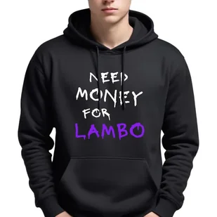BLUZA DRESOWA Męska CZARNA Z Kapturem Na Jesień NEED MONEY FOR LAMBO XL - Bluzy męskie - miniaturka - grafika 1