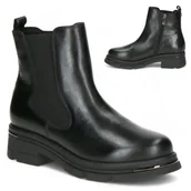 Botki damskie - Botki Damskie Skórzane na Platformie z Zamkiem Eleganckie Caprice Czarne Botki Damskie 37 Skórzane na Platformie z Zamkiem Eleganckie Caprice Czarne - miniaturka - grafika 1