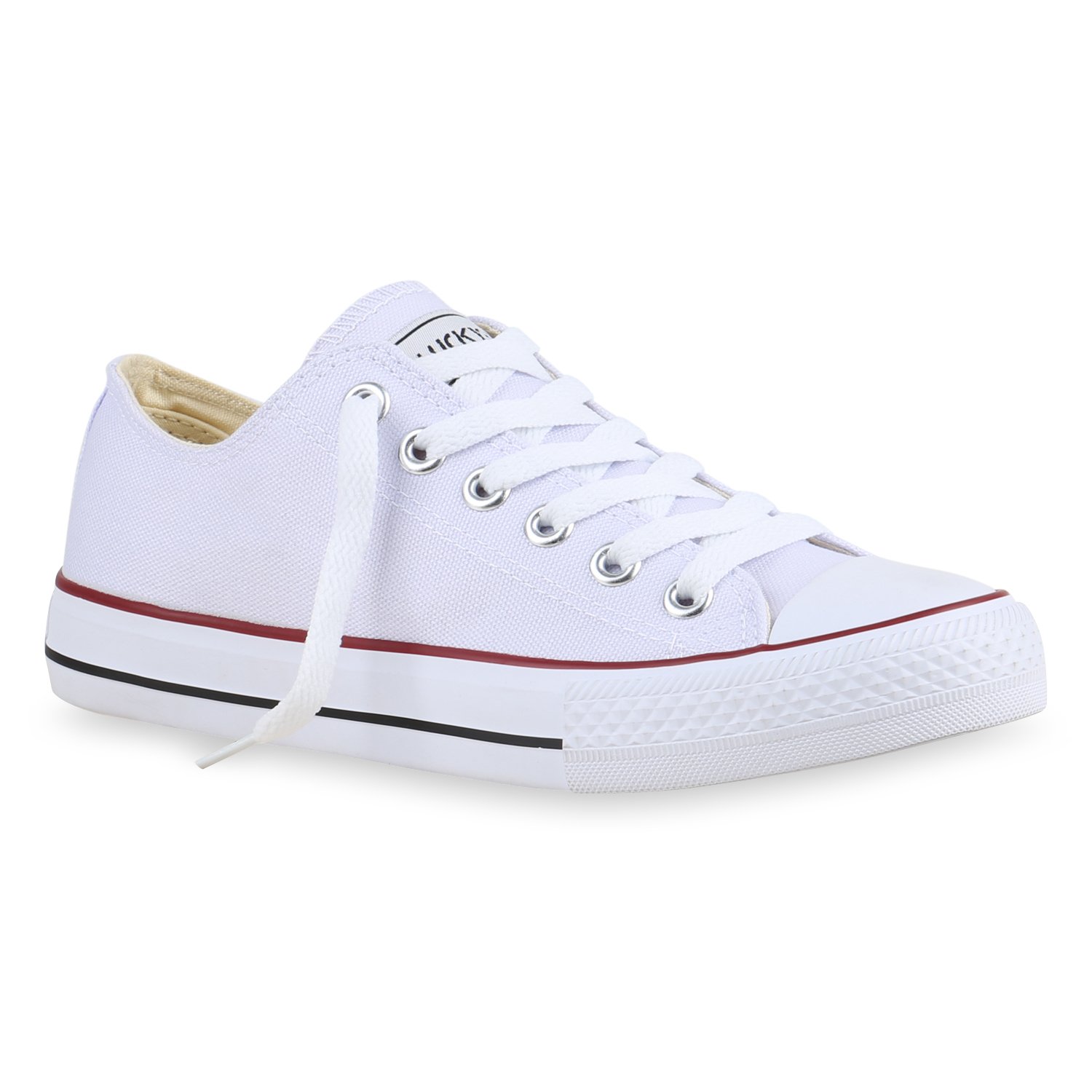 Mytrendshoe Damskie Sneakersy Casualowe Buty Cloth Shoes Buty Sportowe 815215, Kolor: Biały Czerwony Pasek Lucky, Rozmiar: 45