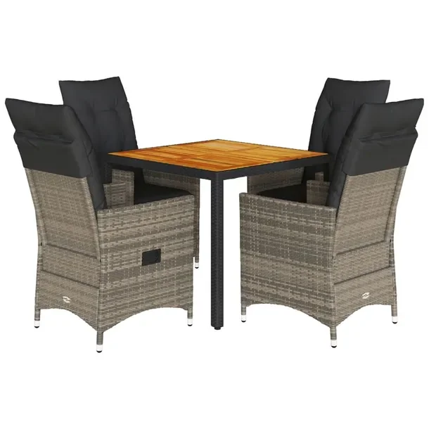 Zestaw mebli ogrodowych szary, rattan PE, wymiary fotela: 56x59x92 cm, stó