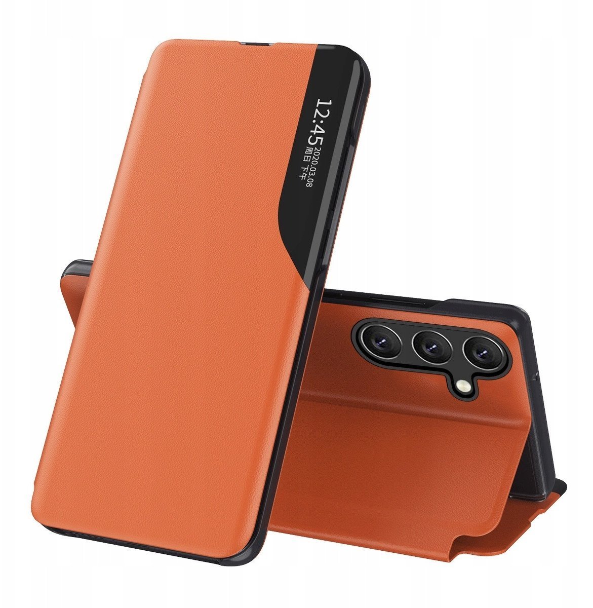 Etui Eco Leather View Case elegancki futerał z klapką i funkcją podstawki na Samsung Galaxy A36 - pomarańczowe