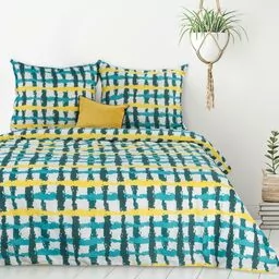 Design 91 Pościel bawełniana 220x200 Ida 01 krata turkusowa żółta - Pościel - miniaturka - grafika 1