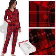 Piżamy damskie - Cornette Piżama Damska Bawełna KAYA Czerwona Kratka Prezent Święta r. XXL - miniaturka - grafika 1