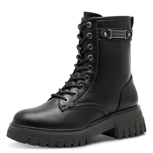 s.Oliver Damskie sztyblety Lace Boot Flat 5-25244-45, czarny, 40 EU