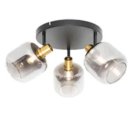 Lampy sufitowe - QAZQA Inteligentny reflektor sufitowy czarno-złoty z dymionym szkłem w zestawie 3 WiFi P45 - Zuzanna - miniaturka - grafika 1