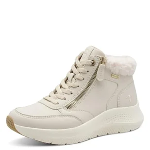TAMARIS Comfort damskie buty Lace Boot Flat Duo-tex modne kozaki, kość słoniowa, 37 EU, kość słoniowa, 37 EU - Kozaki damskie - miniaturka - grafika 1