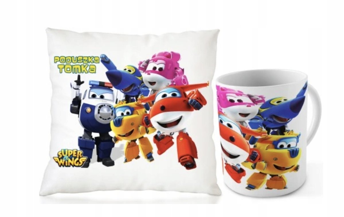 ZESTAW PODUSZKA + KUBEK Prezent SUPER WINGS SAMOLOTY + IMIĘ