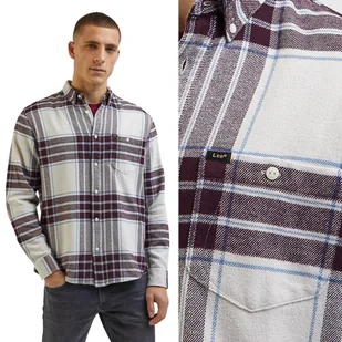 Lee RIVETED SHIRT Ecru LUŹNA KOSZULA W KRATĘ RELAXED FIT 3XL - Koszule męskie - miniaturka - grafika 1
