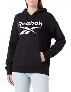 Bluzy damskie - Reebok Damska bluza polarowa z kapturem z dużym logo, czarna, XL, Czarny, XL - grafika 1