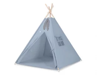Namiot TIPI dla dzieci +mata + zawieszki pióra - brudny niebieski - Namioty i tipi dla dzieci - miniaturka - grafika 1