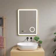 Lustra - Lustro łazienkowe LED "Pescara" ze 120 diodami LED Rama aluminiowa 60 x 80 cm Kolor złoty - miniaturka - grafika 1