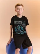 Piżamy chłopięce - Sinsay - Bawełniana piżama dwuczęściowa z nadrukiem - czarny - miniaturka - grafika 1