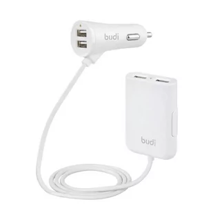 BUDI BUDI Ładowarka samochodowa 4x USB 41W z rozdzielaczem na kablu 1,8m BIAŁA BD068W - Ładowarki samochodowe - miniaturka - grafika 1