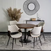 Krzesła - Krzesło Tapicerowane z Drewna Giętego do Salonu DAKOTA Beżowe/Orzech Welurowe Nowoczesne Loft - miniaturka - grafika 1