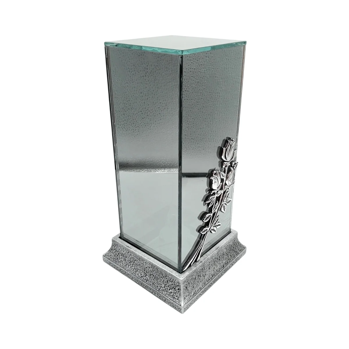 Znicz srebrny - żywiczny - wkład led - lustrzany 3D - 27 cm