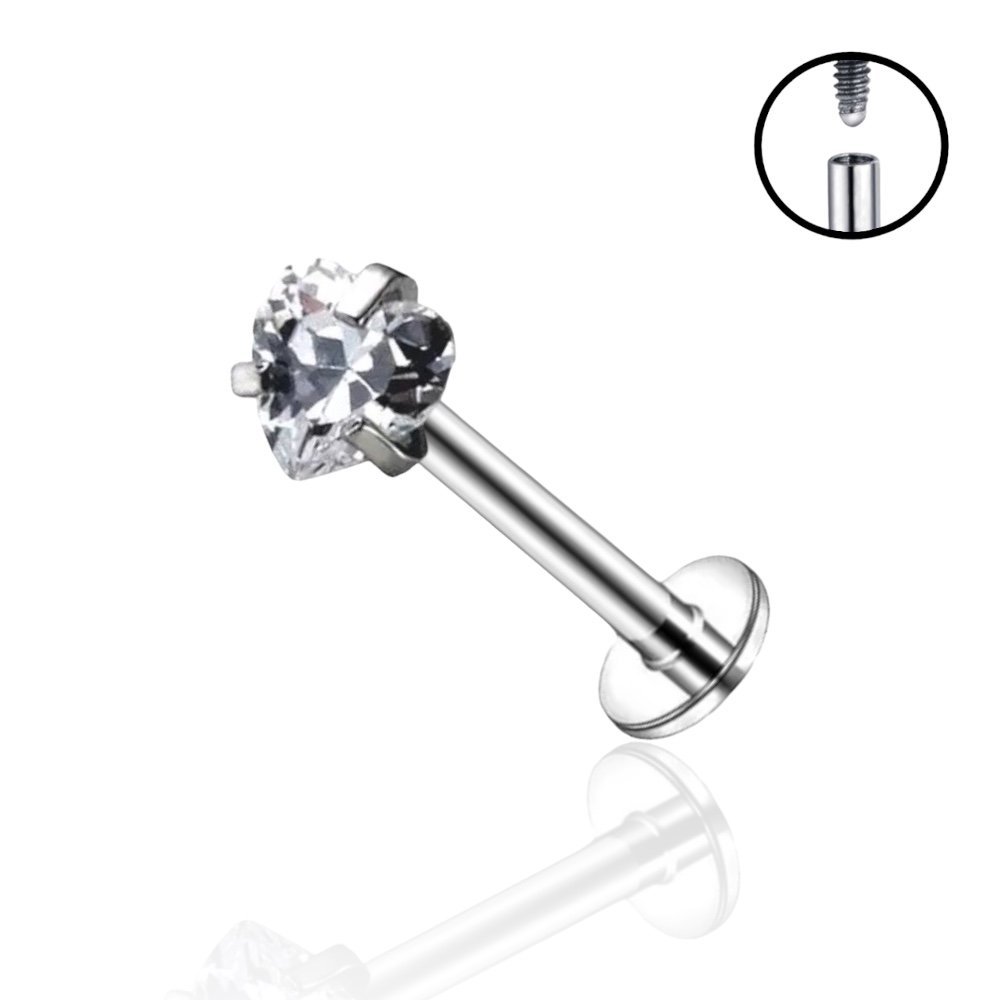 Tytanowy Labret z Cyrkonią SERCE 1,2/10/3