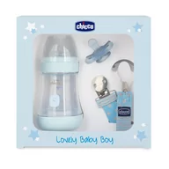 Butelki dla niemowląt - Chicco Zestaw dla noworodka butelka, smoczek, tasiemka Niebieski - miniaturka - grafika 1