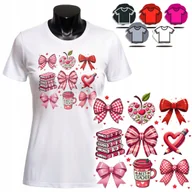 Koszulki i topy damskie - KOSZULKA DAMSKA Z NADRUKIEM T-SHIRT - WZÓR KOKARDKA KAWA SERCE RÓŻ - XS - miniaturka - grafika 1